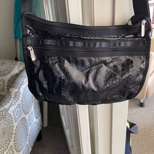 Lesportsac Black Textured Crossbody Messenger Bag